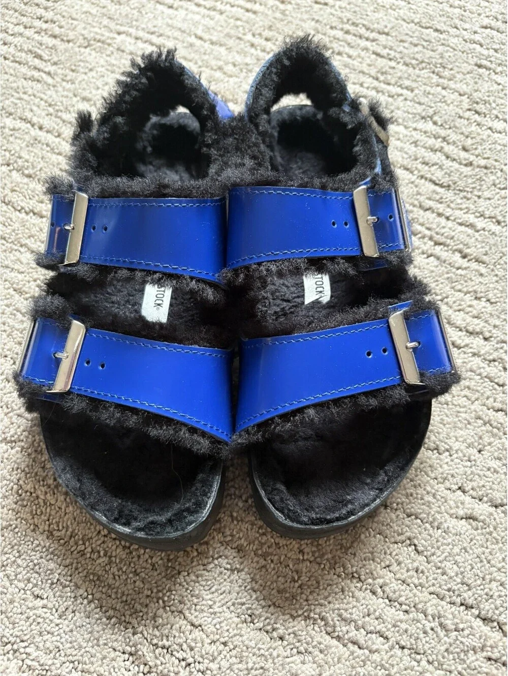 new BIRKENSTOCK 1774 Shearling Leather Sandals MILANO EXQUISITE blue 38 US7 UK5